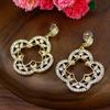 Chic Women Golden Drop Earring Crystal Hollow Out Flower Wedding Jewelry Arab Bridal Gift