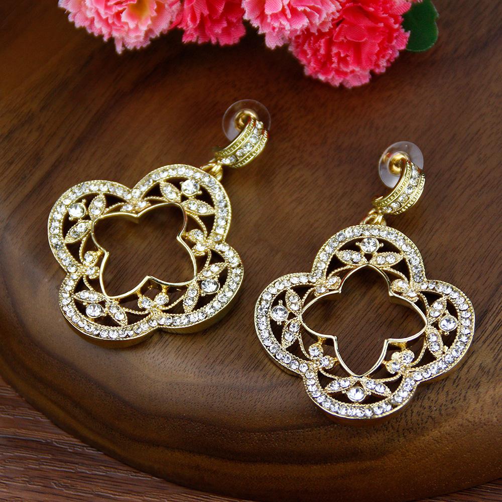 Chic Femei Cercei Auriu Picătură Cristal Scobit Flori Bijuterii Nunta Arabă Mireasa Cadou