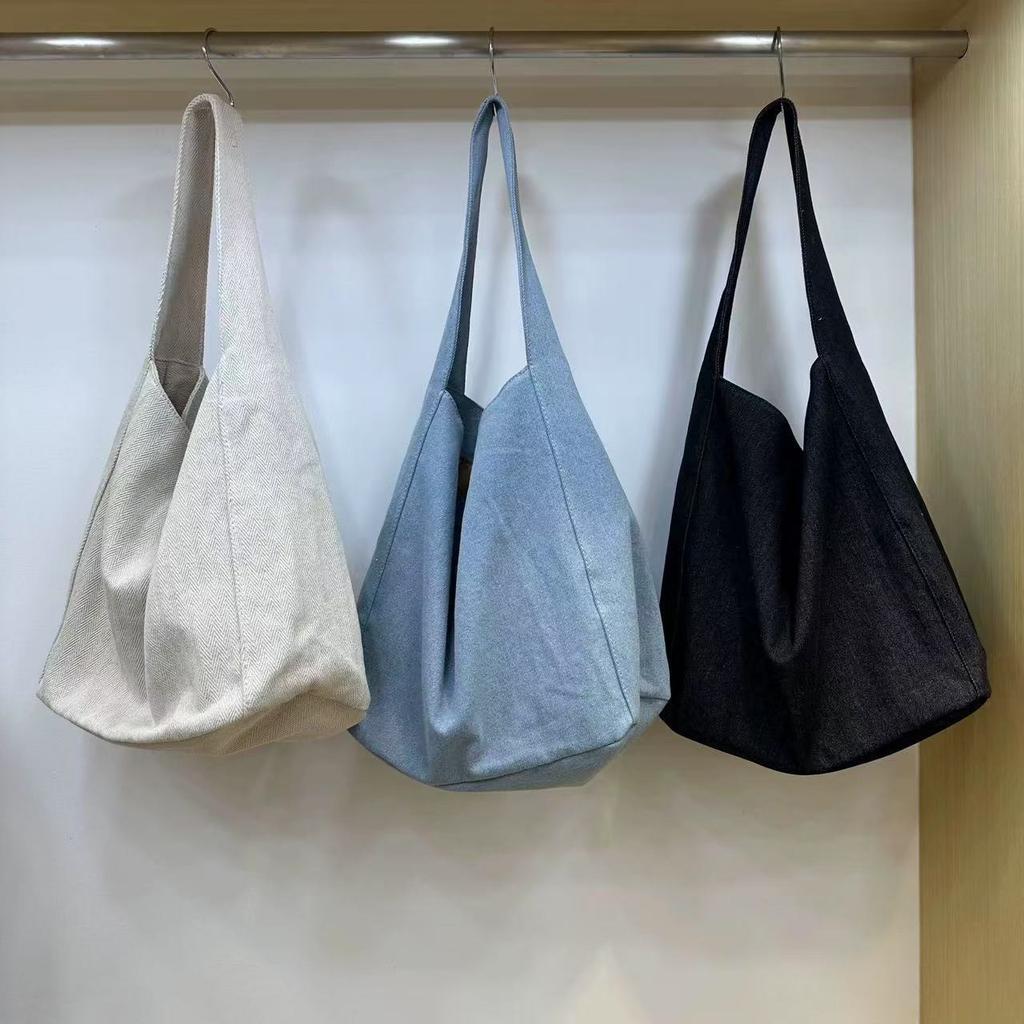Korean Style Large Capacity Lazy Style Denim Canvas Bag New Niche Commuter Shoulder Bag Versatile Underarm Tote Bag