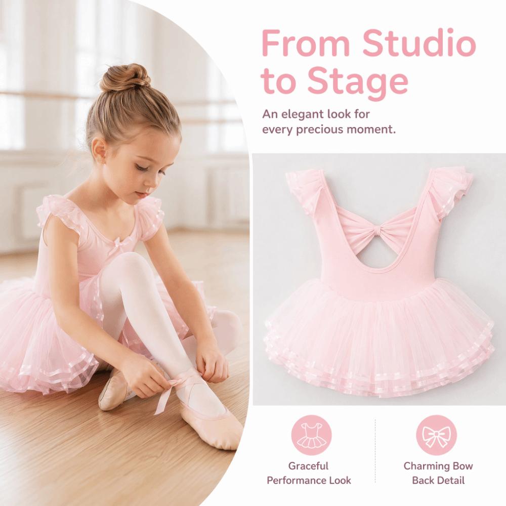 Butterfly Bow Gymnastics Tutu Skirts Breathable Kids Ballet Leotard  Ballet Dancewear