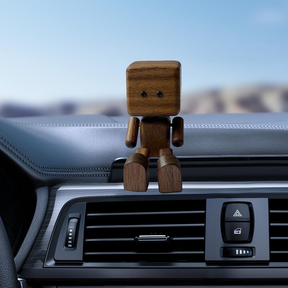 Cute Car Wood Man Shaking Wooden Man Figurine Car Decoration Small Ornaments Decor Creative Figurine Gifts for Home & Office