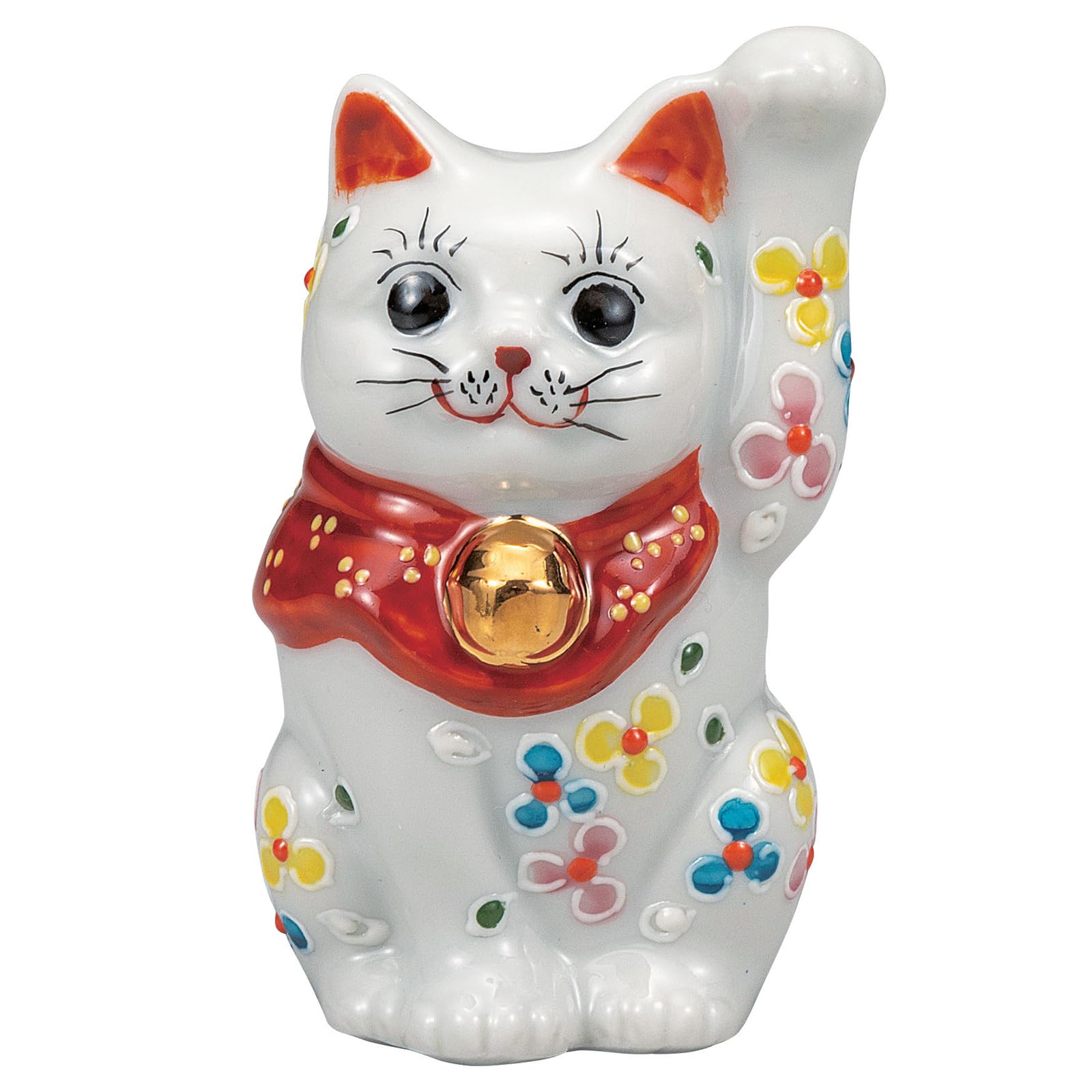 

Kutani Ware Celebrating Business Prosperity and Good Left Size Small Maneki-neko Figurine, Fortune, Handed, 8.8cm Tall, 2.8, Flower, K9-1554 білий