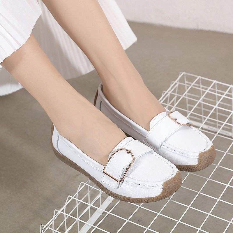 

Women s shoes flat soft sole Doudou shoes women s flat heel soft leather nurse shoes beef tendon sole fashionable versatile mother shoes 40 белый