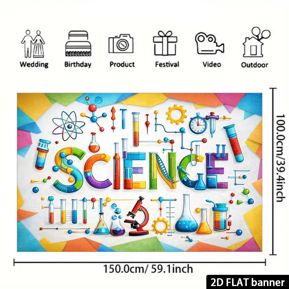Background of two-dimensional plane science theme chemical laboratory style with microscope test tube molecular structure 180X110