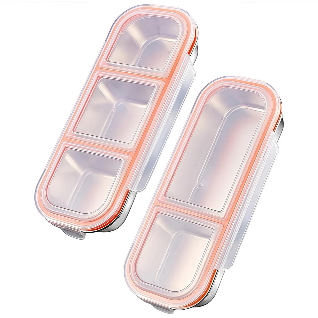 Portable Stainless Steel Snack Container with Leak Proof Seal and 3 Compartments for Fresh Separate Food Storage