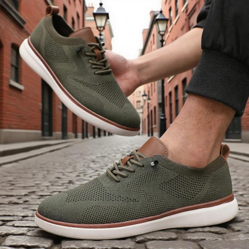 Classic Men'S Walking Shoes Breathable Knitted Flat Shoes Soft Comfortable Lightweight Minimalist Lace Up Street Causal Shoes