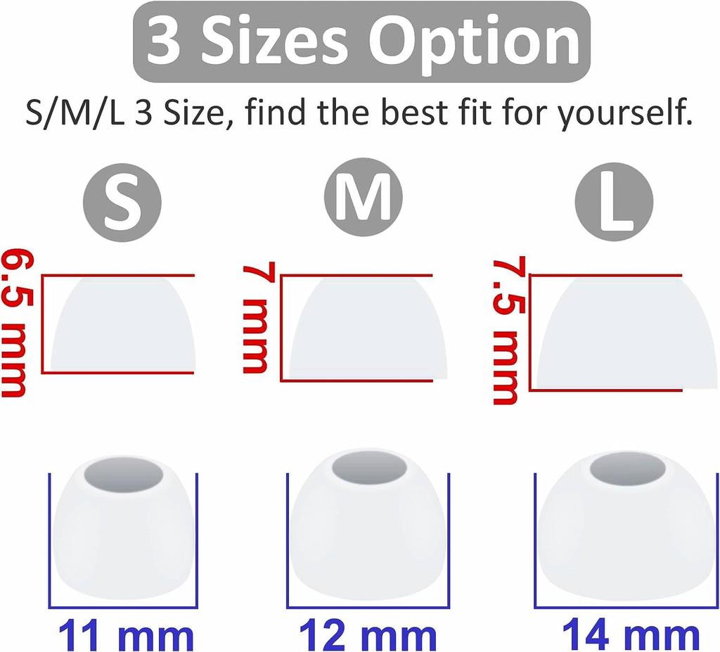 Eartips for Sony True Wireless Compatible with and Comfortable Washable 3 Sizes 6 Silver A-Pcas Earphones, 1000xm5, 1000xm4, 1000XM3, WF-C700n, Fit,