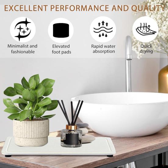 2Pcs Water Absorbing Stone Tray Quick Drying Diatomite Sink Coasters Anti-Slip Kitchen Sponge