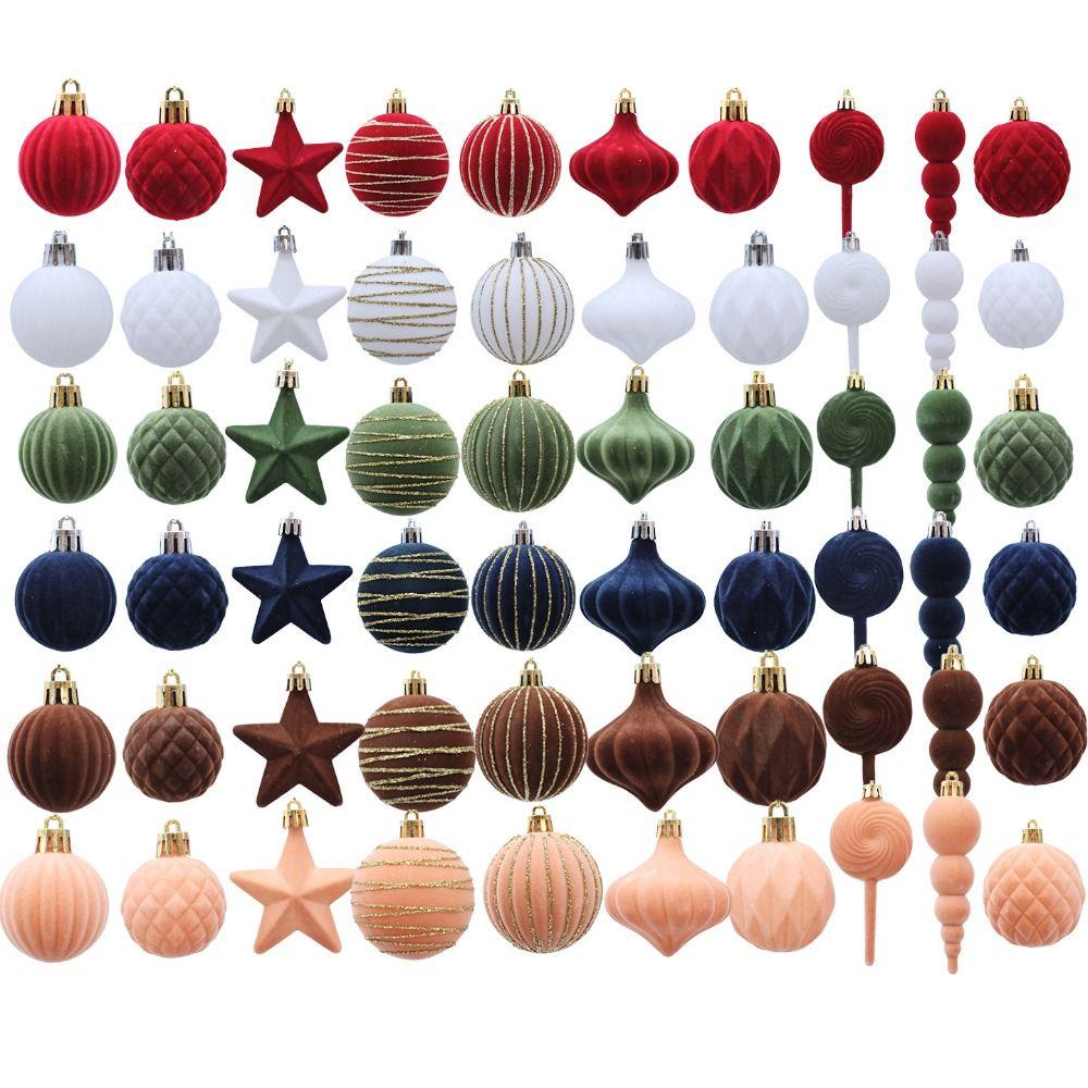 24PCS Flocking Christmas Balls Pendant Plastics Xmas Tree Hanging Christmas Home Decoration