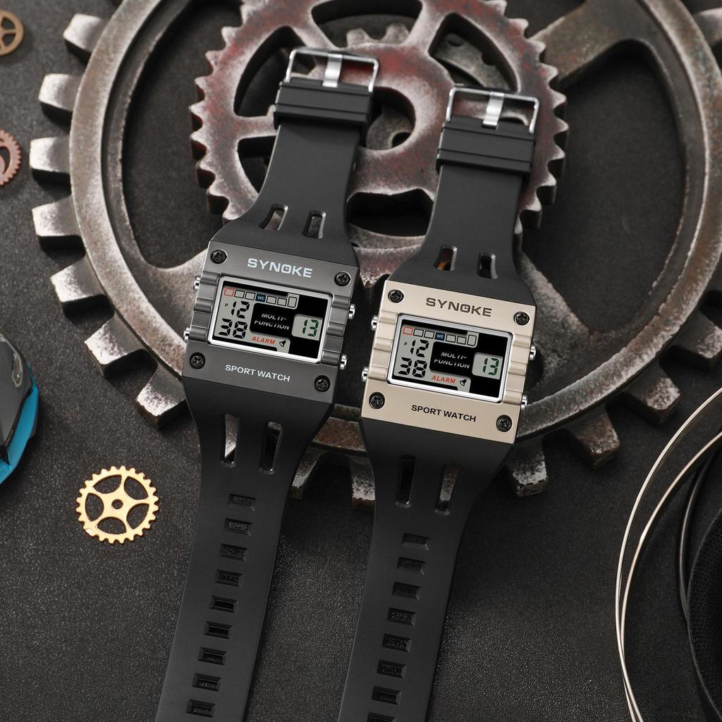 SYNOKE Men's Trendy Square Alloy Sport Watch - Large Screen, Fashionable, Waterproof.