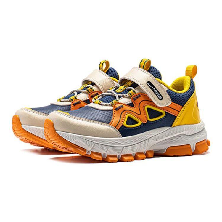Li Ning Comfortable Versatile Rebound Shock Absorption Low-Top Running Shoes Kids Sneaker Blue Orange Yellow YKNT144-1