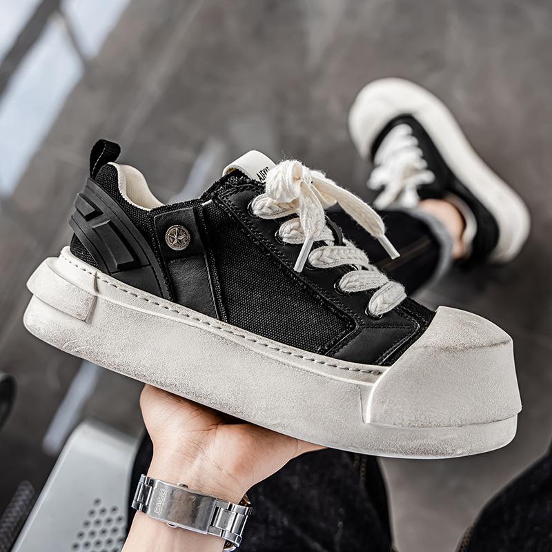 Men's Low-Top Canvas Sneakers Flat Bottom Casual ShoesSummer Trendy Sports Shoes New Round Toe Rubber Sole Non-Leather Material