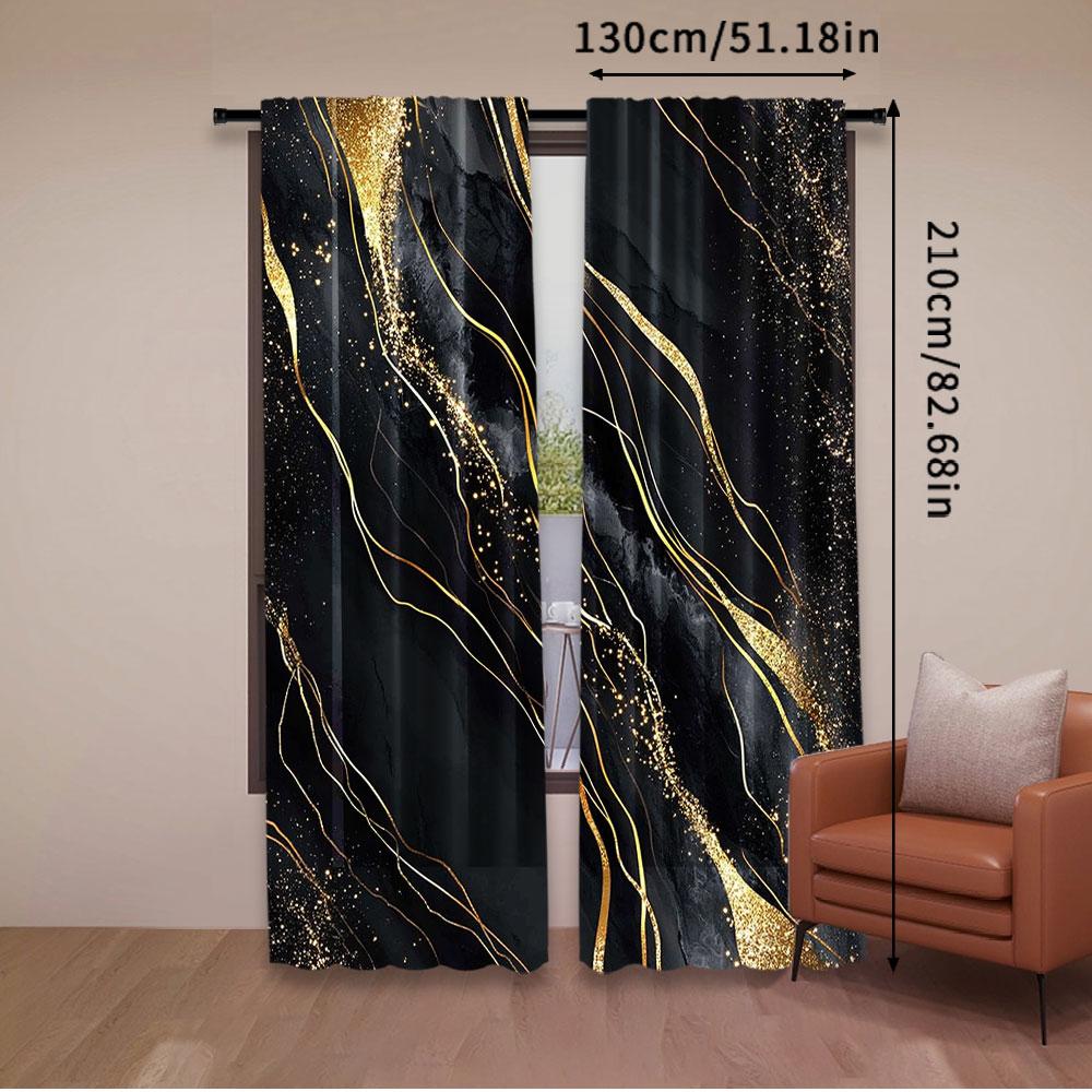 2Pcs Black Gold Marble Window Curtains Suitable For Bedroom Bathroom Living Room Window Drapes Gold Modern Design Art