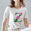 O Neck White Top Women 2022 Summer Casual T Shirt Basic Flower Color Letter Name Pattern Print Short Sleeve Tops Ladies Clothes
