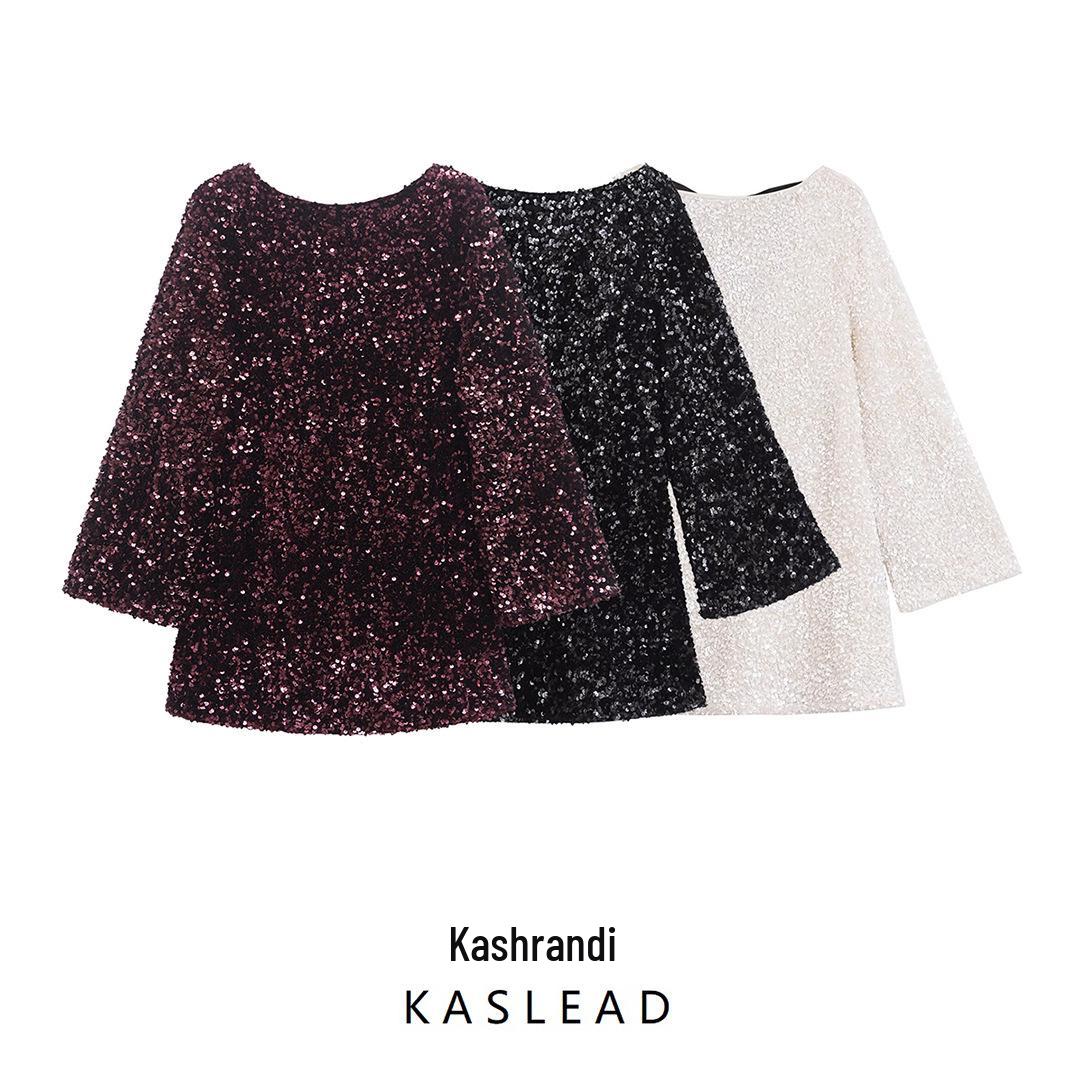 

Spring 2025 Women s European-American Loose Dress with Sequin Bow Small чорний