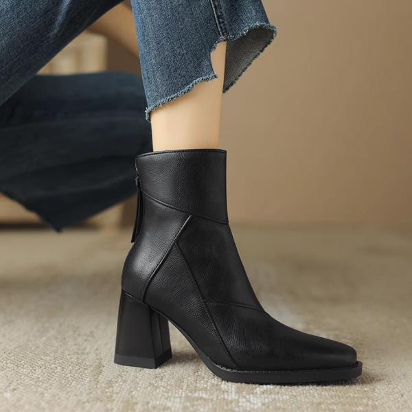 Fashion Women Boots High Heels Back Zip Winter Footwear Autumn Shoes Zipper Boots-Women Stiletto Mid-Calf Rock 2025 Ladies Retro Women B