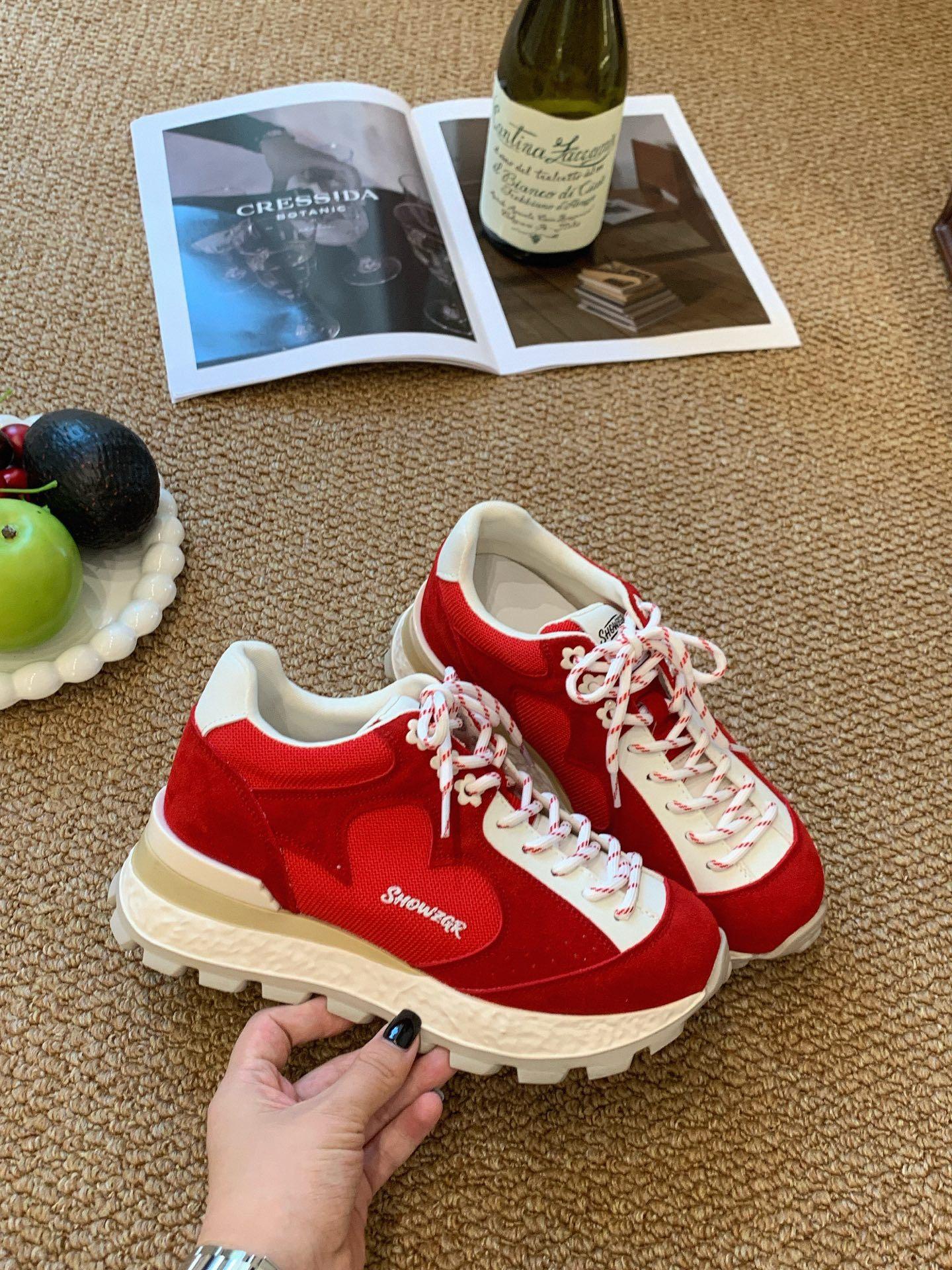 

Red thick-soled inner height-increasing German training shoes women s 8cm spring and autumn retro leisure sports jogging dad shoes Forrest Gump shoes 35