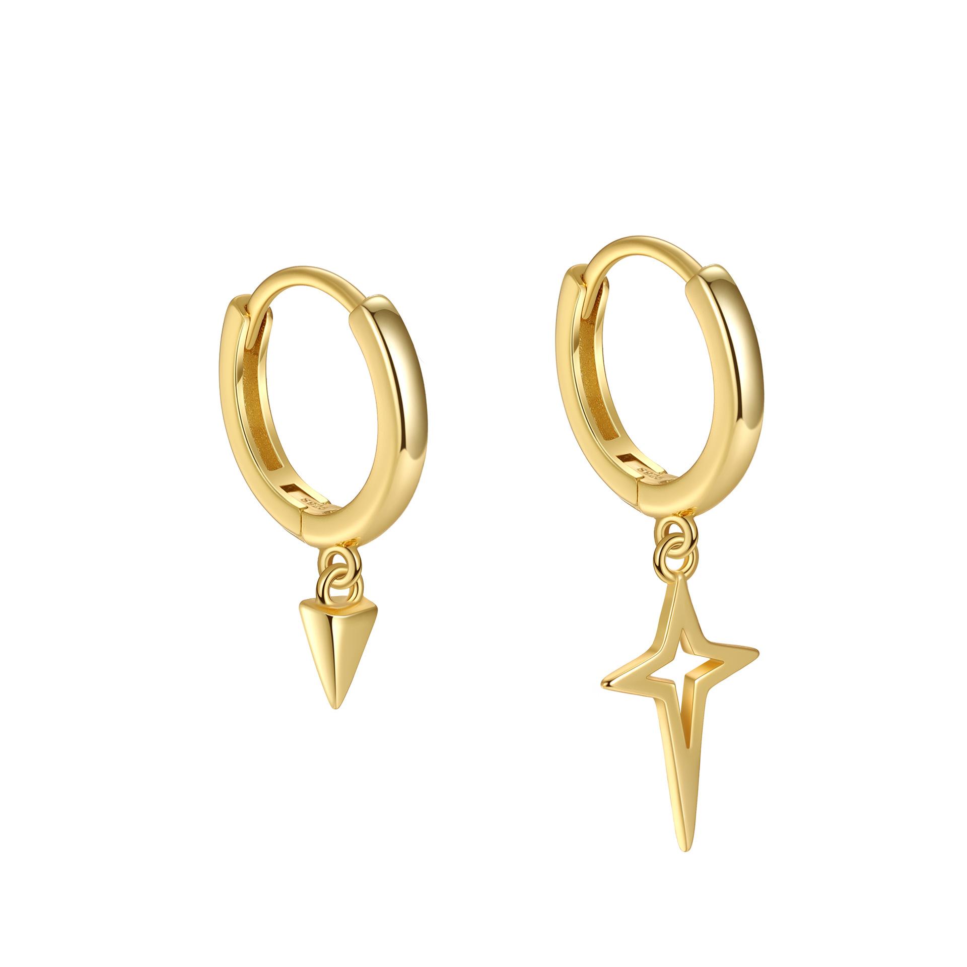 S925 Sterling Silver Tapered Cross Asymmetrical Earrings for Women Korean Fashion Simple Light Luxury Ear Accessories золотой