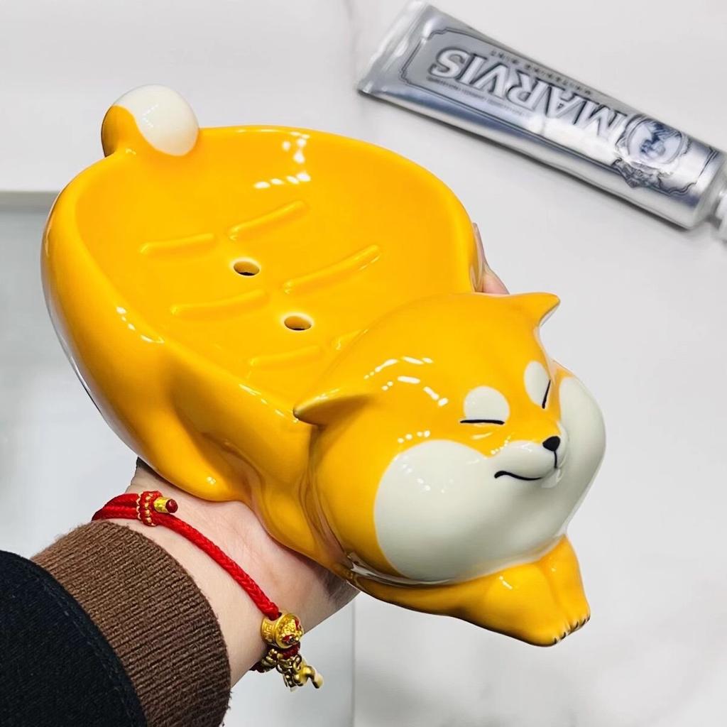 Cartoon Creative Ceramic Soap Box with Drainage and Suction Cup for Bathroom