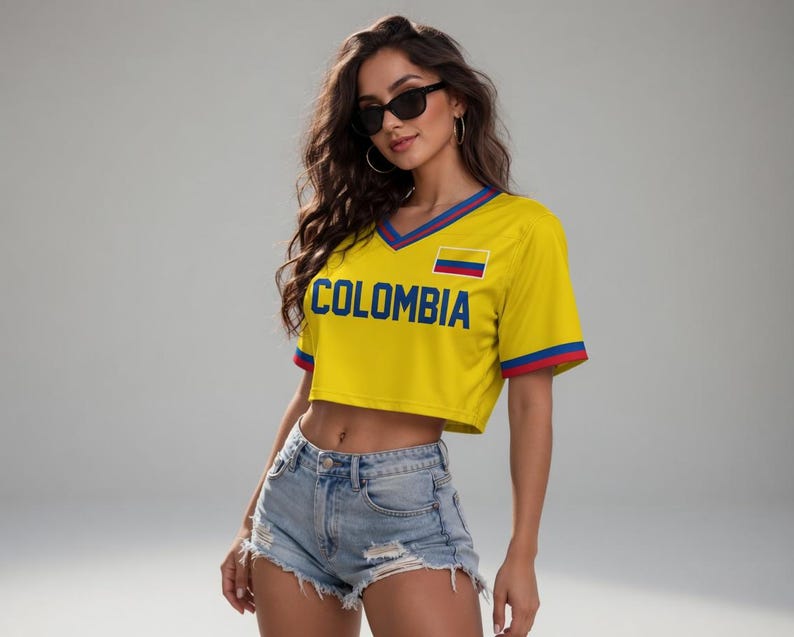 2026 Colombia Football Printed Women's Cheerleading T-shirt Summer Fashion Dance Style Short Sport Breathable Quick Drying Top