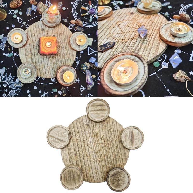 Candle Holder Board Astrology Pentacles Candlestick Plate Altars Witchcraft Wiccan Divination Decors Candle Holder Tray