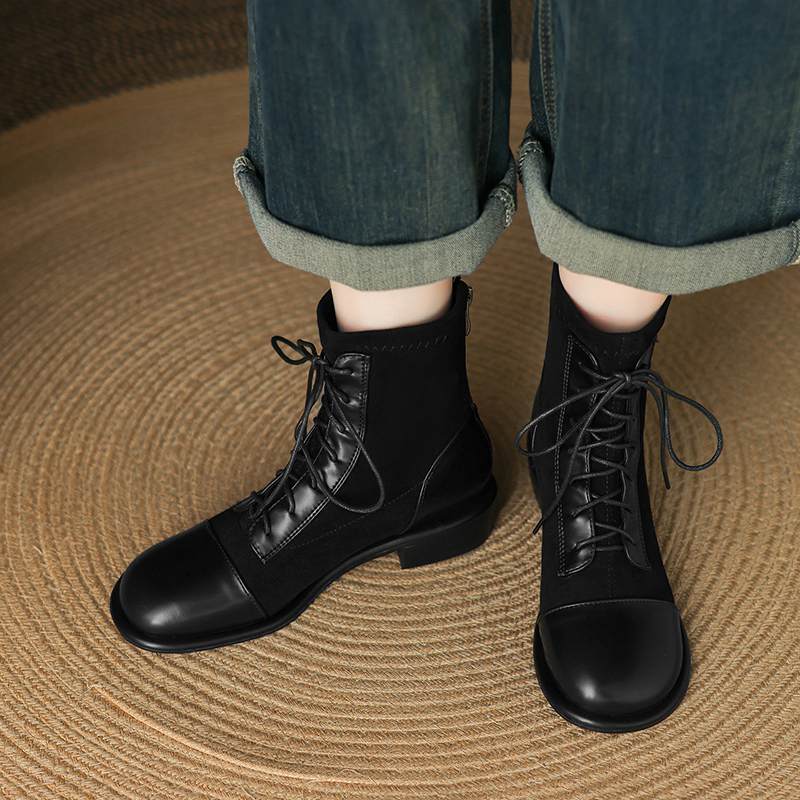Krazing Po Microfiber Winter Round Toe Size 33 Western Boots Size 43 Lace Up Low Heels European Designer Ankle Boots