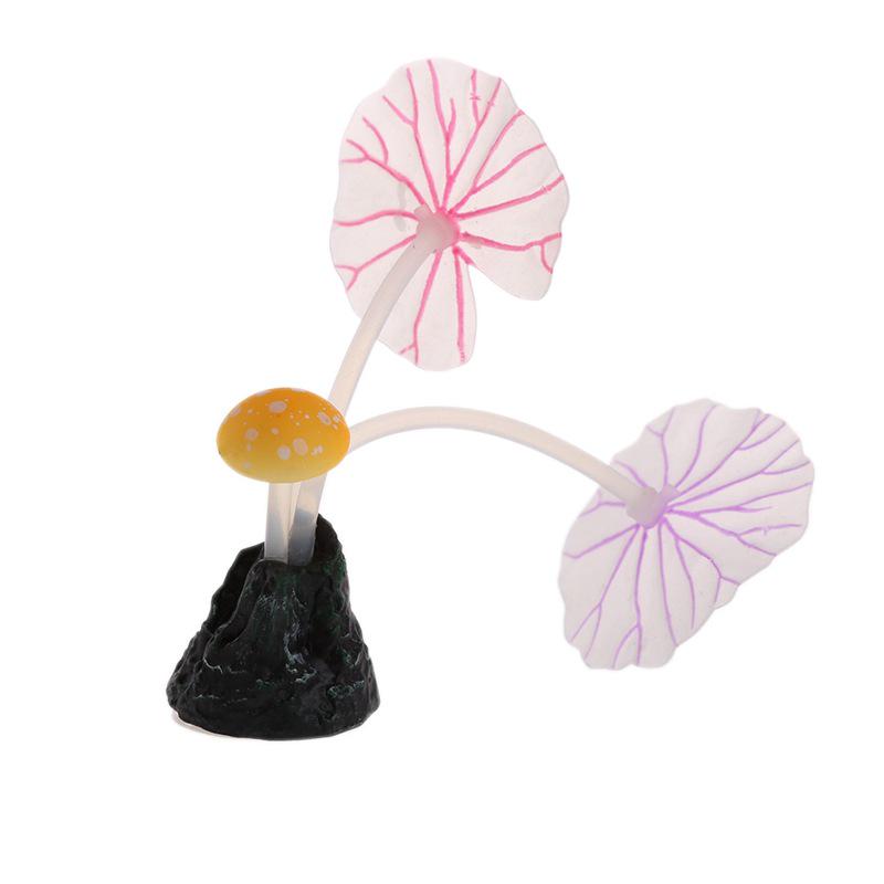 Aquarium Décor: Luminous Lotus Leaf & Mushroom Ornaments
