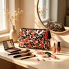 Pink White Striped Waterproof Makeup Bag With Two-Tone Tassel Zipper Pull