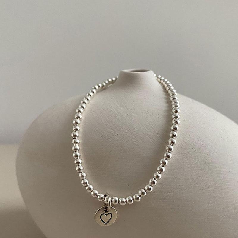 Braccialetto d'Argento Thailandese da Donna Vintage Geometrico Cuore Amore Fortunato Punk Gioielli 2023 Nuovo
