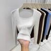 Autumn and Winter Inner Bottoming Shirt Slim Top Solid Color Irregular Square Neck Mink Fleece Sweater Knitted Sweater