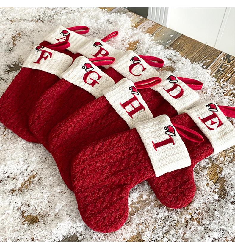 American Style Knitted Wool Socks & Embroidered Christmas Stocking Gift Bag for Children