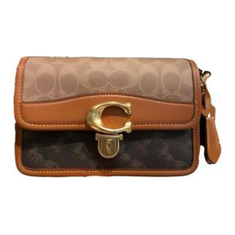 Coach Studio Baguette 20 Metal Logo Monogram Print Faux Leather Shoulder Bag Small Women Shoulder Bag Brown CR798-B4V6