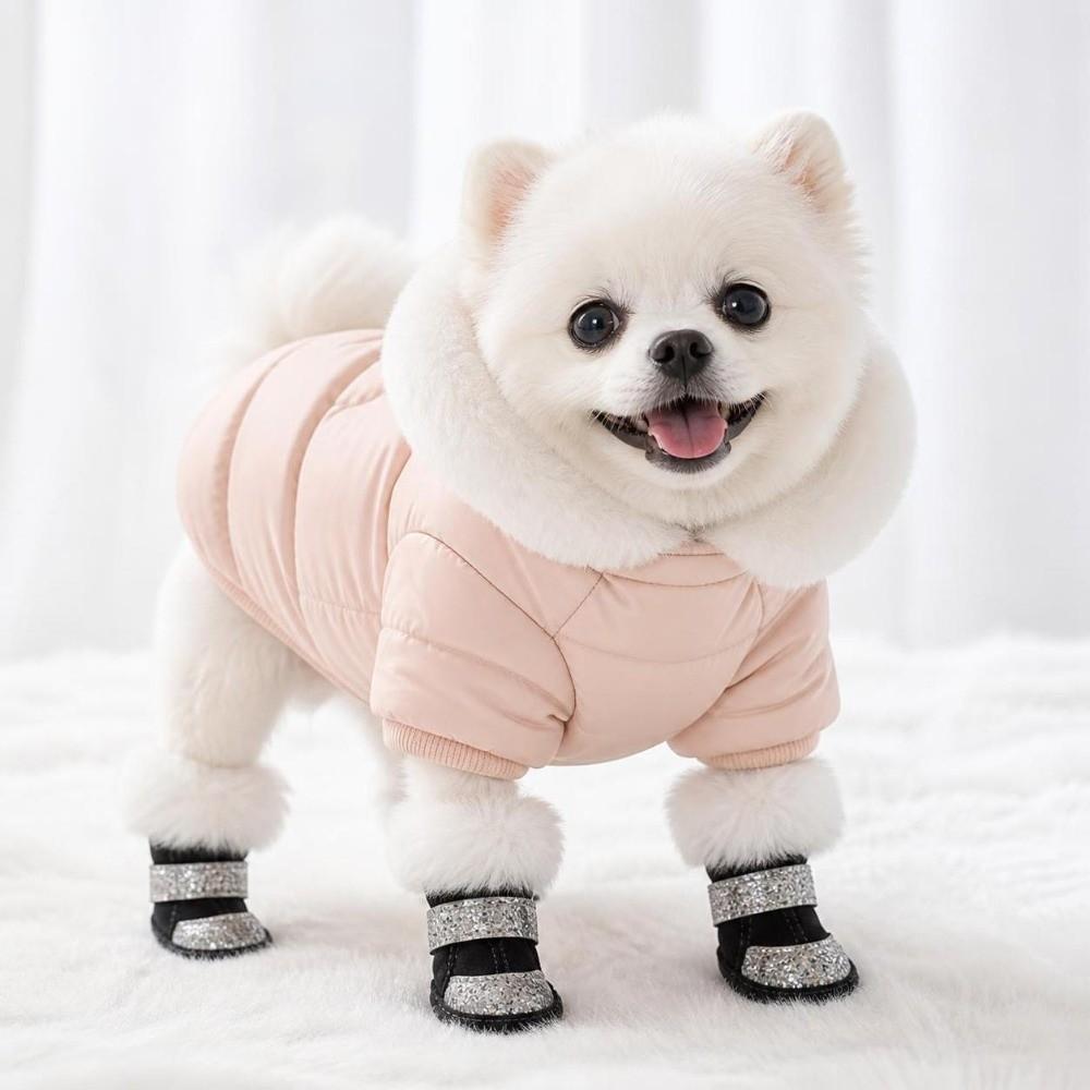 4Pcs Plush Winter Dog Shoes Anti-slip Cats Puppy Socks Fashion Pet Shoes Cat