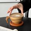 Vintage Ceramic Coffee Mug – Rustic Handmade Latte Cup with Bamboo-Style Design