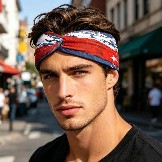 Headband Soft Cloth Independence Day Headband with Flag Stars Stripes Design Holiday Patriotic Hairband Hair Accessories