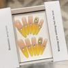 French Yellow Luxury Bling Diamond Handmade Medium-Long Blush Fake Nails