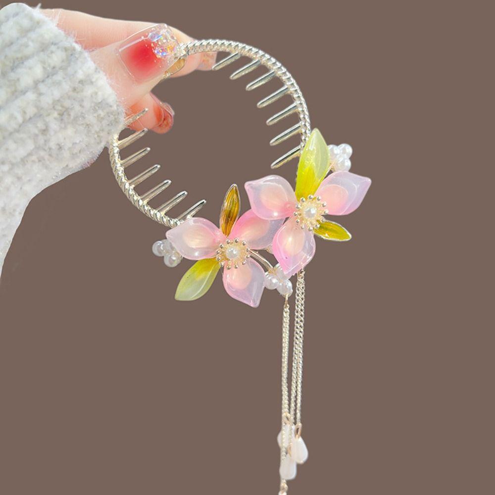 Tassel Flower Horsetail Buckle Pearl Hanfu Headwear Elegant Flower Ponytail Holder Holiday