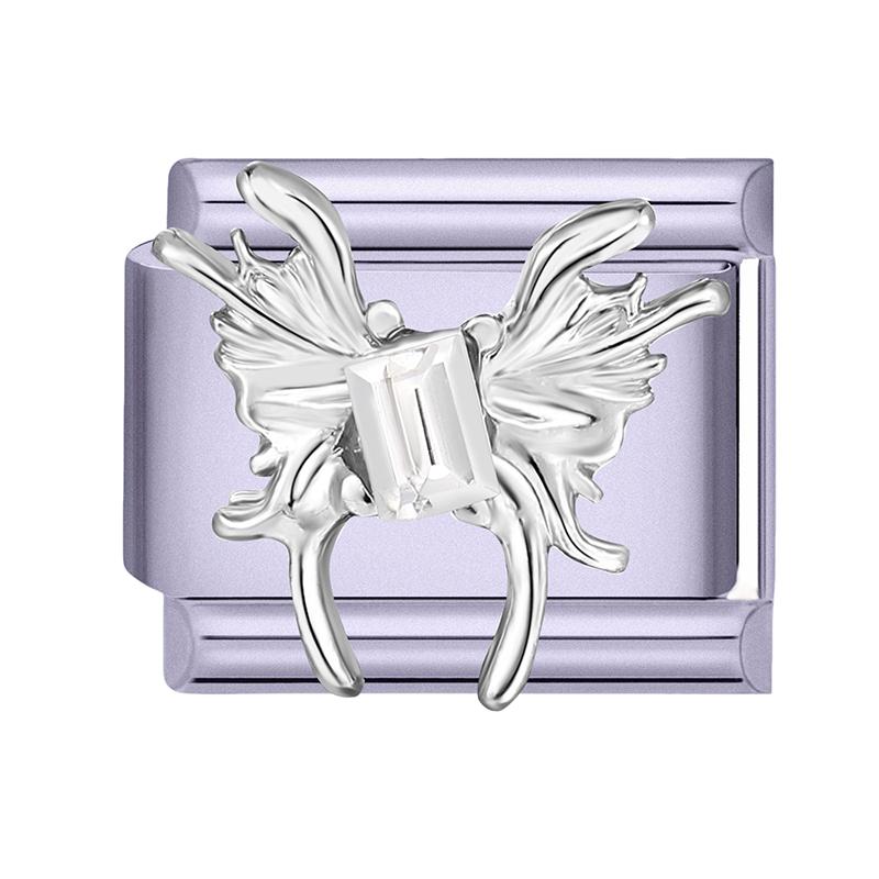 Y2K Purple Series Bow Candy Heart Flower Shiny Italian Charm Links Fit 9MM Stainless Steel Bracelet Girls' DIY Making Jewelry