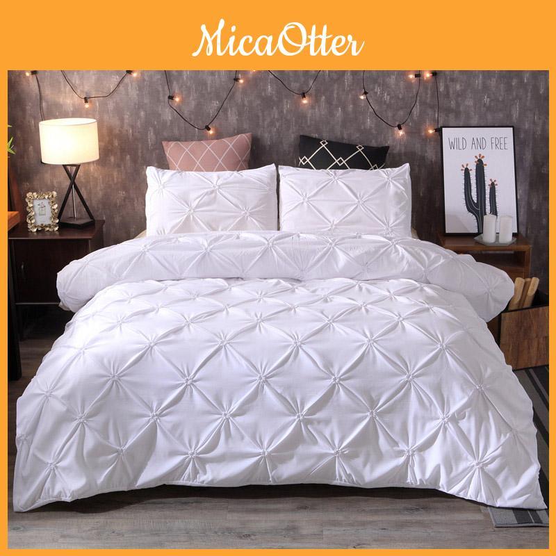Duvet Cover Pillow Sham Set Luxury 3 Piece Pinch Pleat Pintuck Polyester