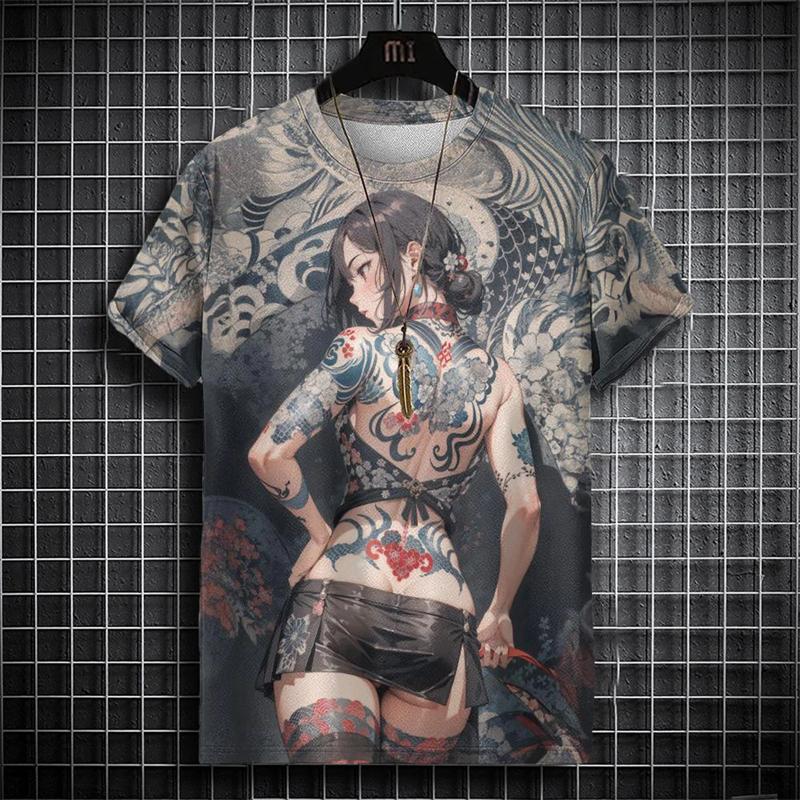 Trendy Anime Beauty Pattern T Shirts For Men Summer Fashion Streetwear 3D Printed Hip Hop Tees Loose Breathable Harajuku Tops S