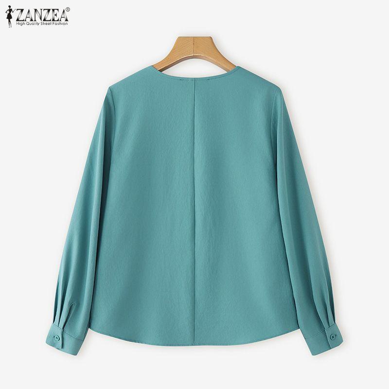 ZANZEA Women Casual V-Neck Solid Color Loose Long Sleeve Blouse