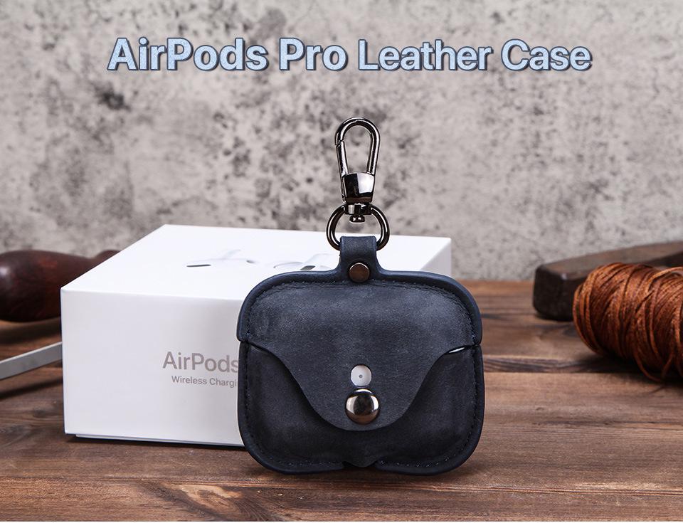 Genuine Leather Snap-Closure Flip Case for AirPods Pro