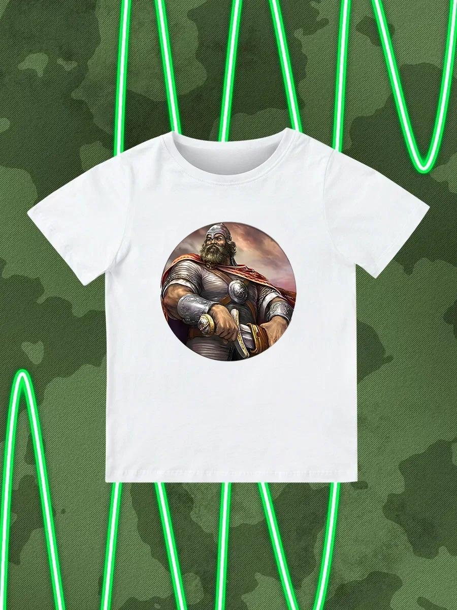 Round Neck Printed Pattern Pullover Short Sleeve Kids Tops Knight 100