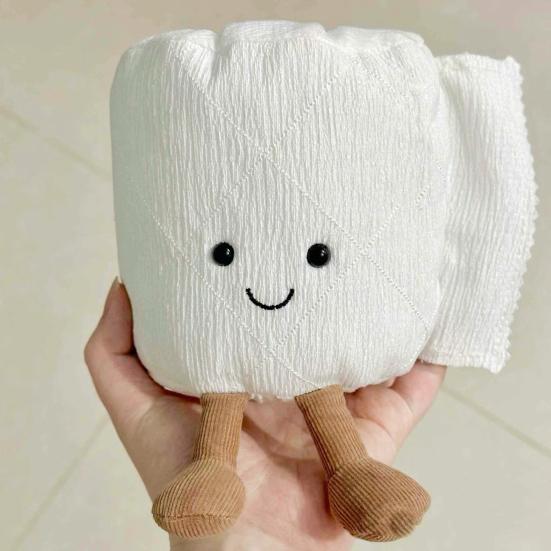Cartoon Toilet Roll Plushie Paper Plush Toy, Stuffed Smiling Decoration, Face Toy Soft Handmade for Home Bedroom Pillow