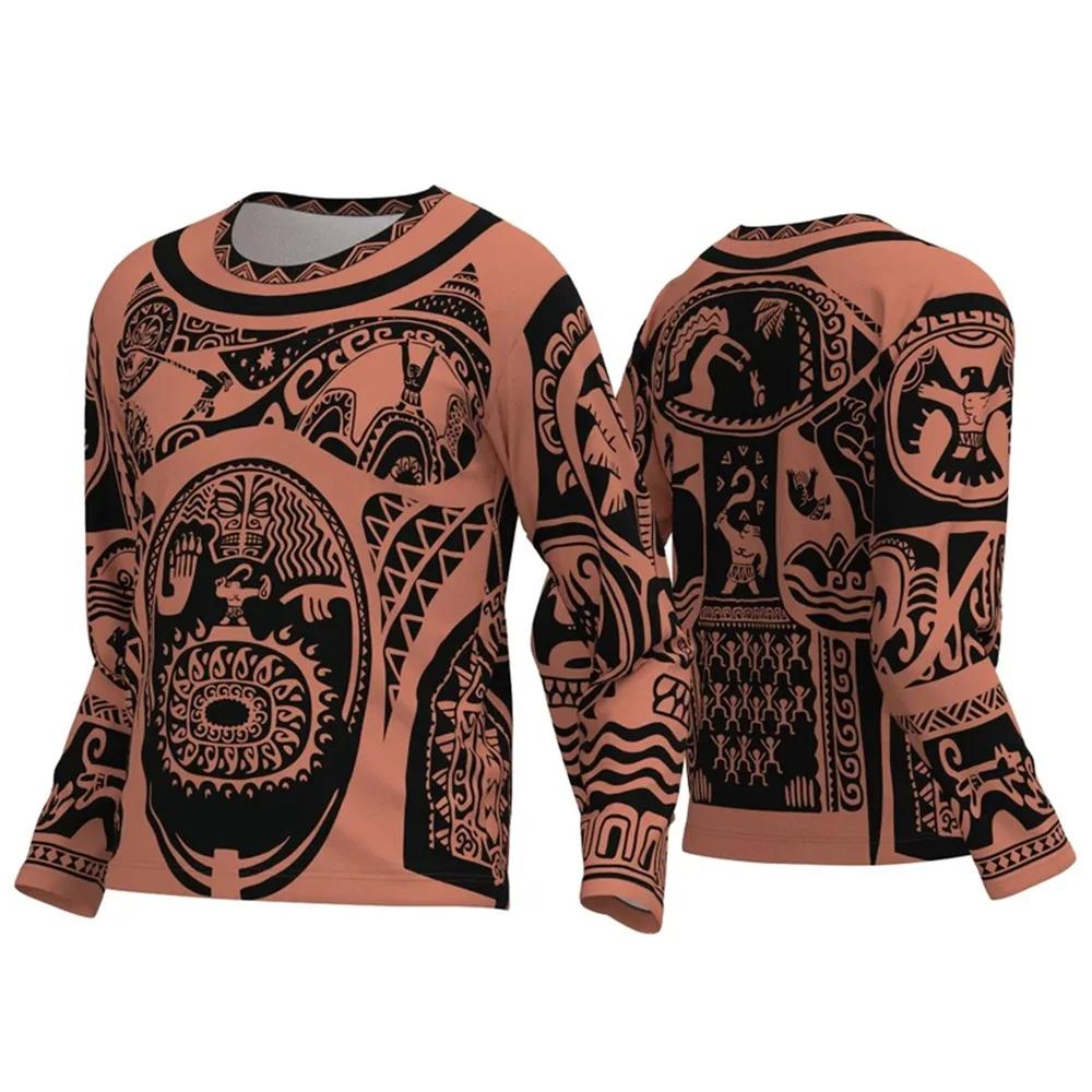 Spring and Autumn Round Neck Tribal Pattern 3D Printed Top Fashionable Casual Long Sleeved Men's T-shirts