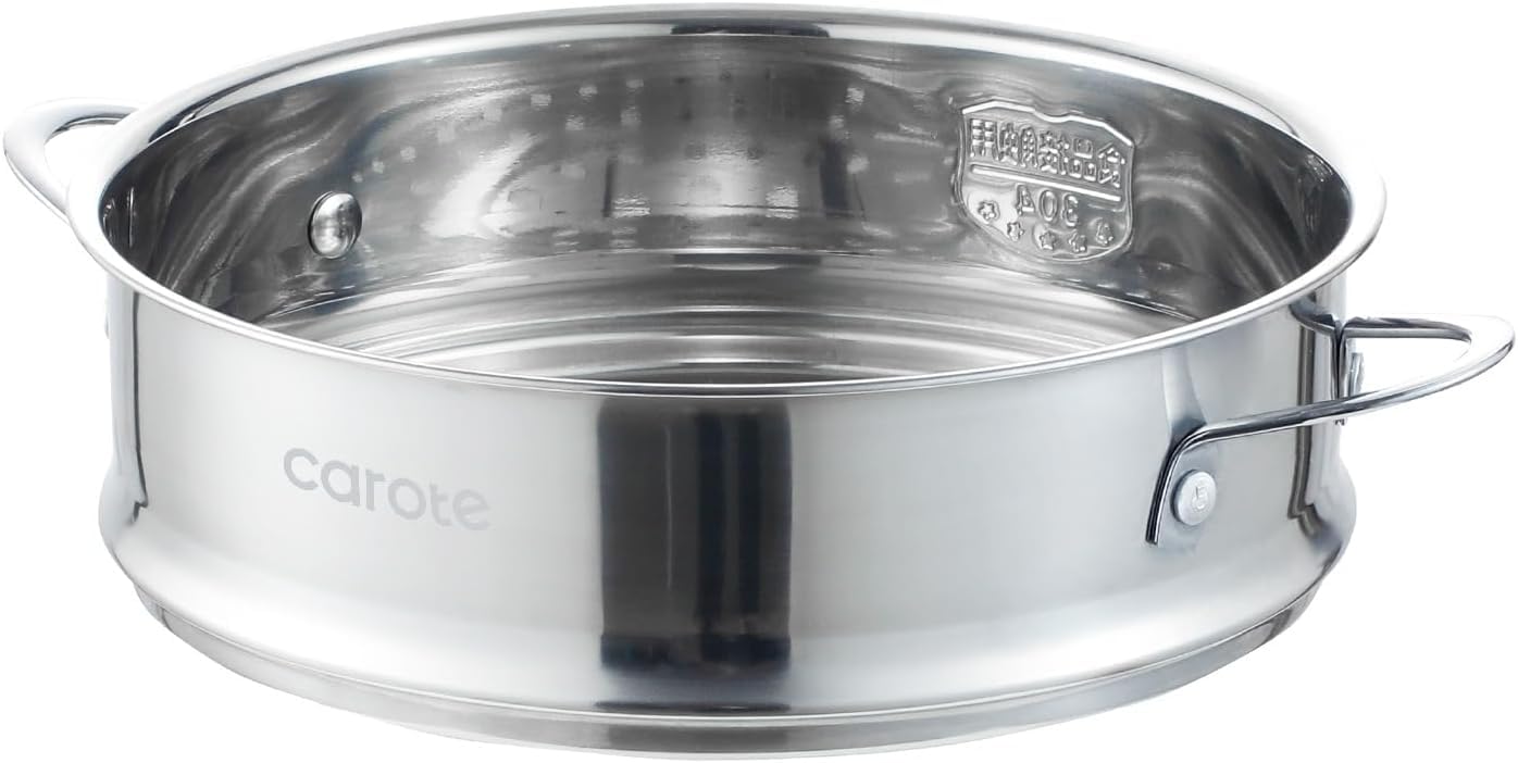 CAROTE 20cm Stainless Steel Steamer for Frying Steamer Gas IH Easy to Dishwasher 304 Food Grade Stainless Single Handle Double Handle