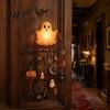 Night Glowing Yard Art Halloween Luminous Ghost Wind Chime, Glow-in-The-Dark Hanging Ornament with Pumpkin Bat Outdoor Garden Decoration Spider
