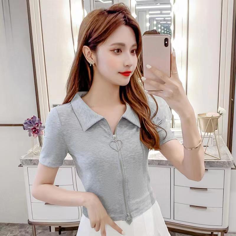 Slim and Slim High Waist Short Half-sleeved Top In Summer New Zipper Design Niche T-shirt for Women