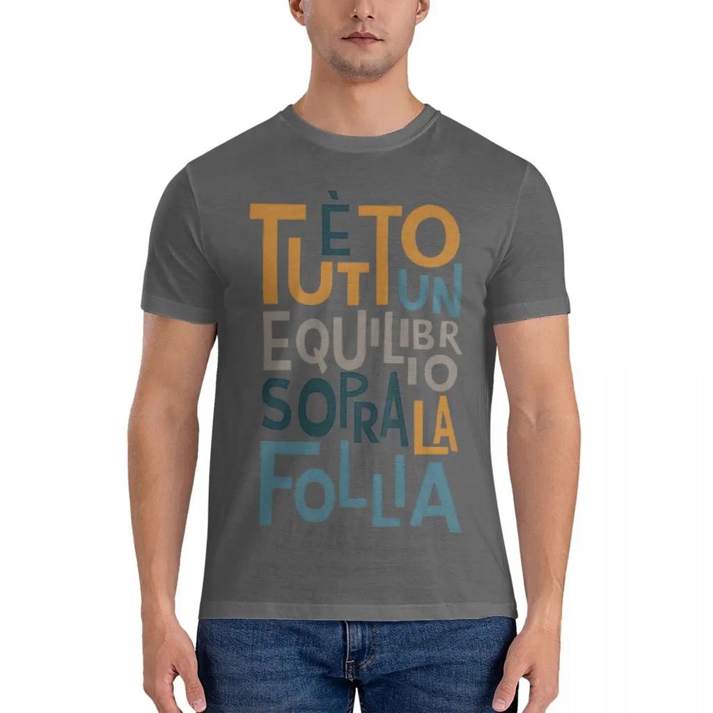 Vintage Lyric Wall Art - Tutto Un Equilibrio Sopra La Follia Men Shirts Vasco Rossi Vintage Tees Short Sleeve Crewneck T-Shirts