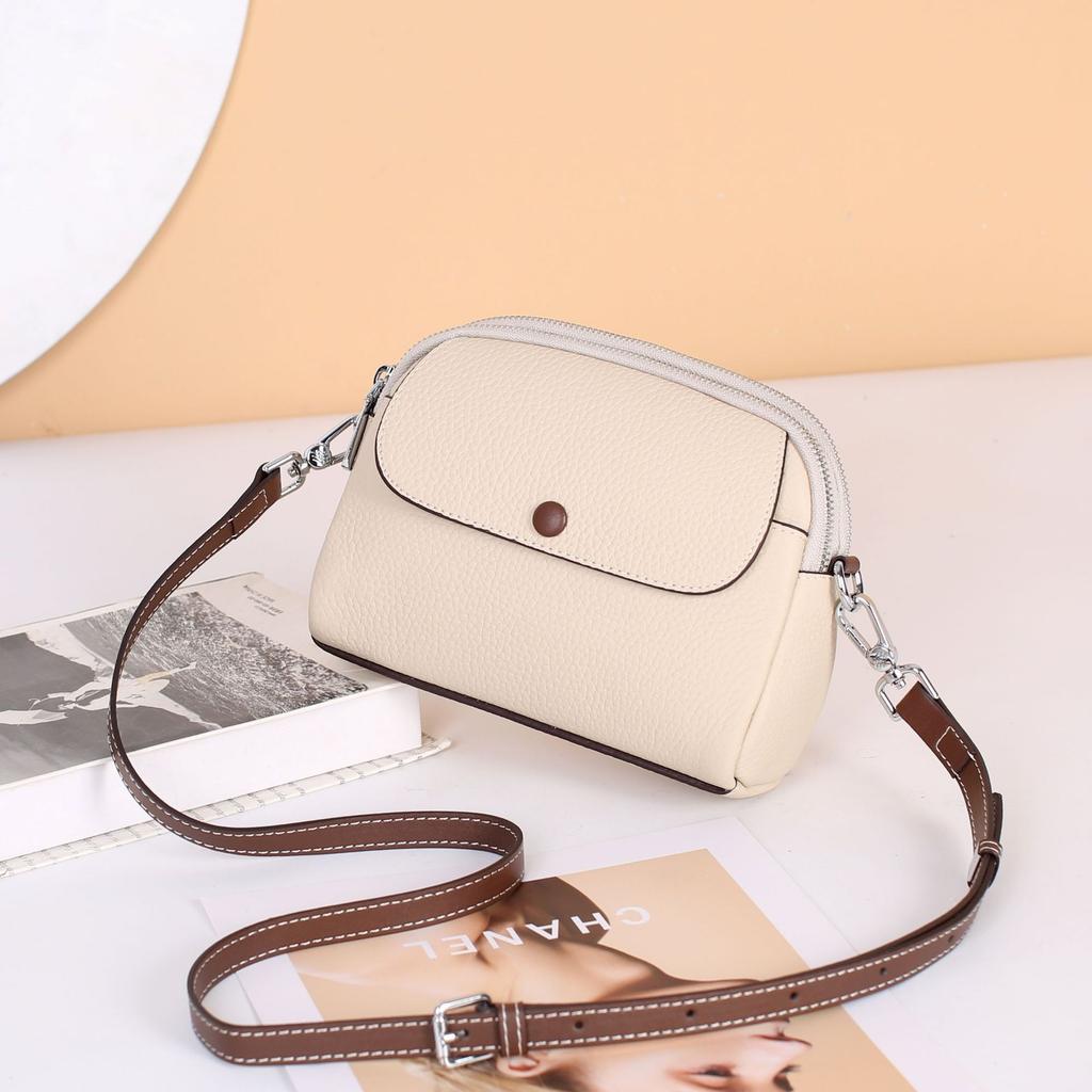 Cowhide Women's Bag Single Shoulder Crossbody Women's Bag Practical Multi-compartment Contrasting Color Change Bag Shell Bag
